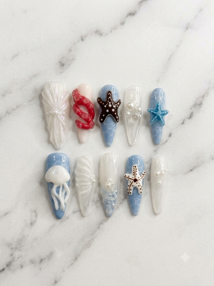 Deep Sea Majesty 3D Sculpted Press-On Nails