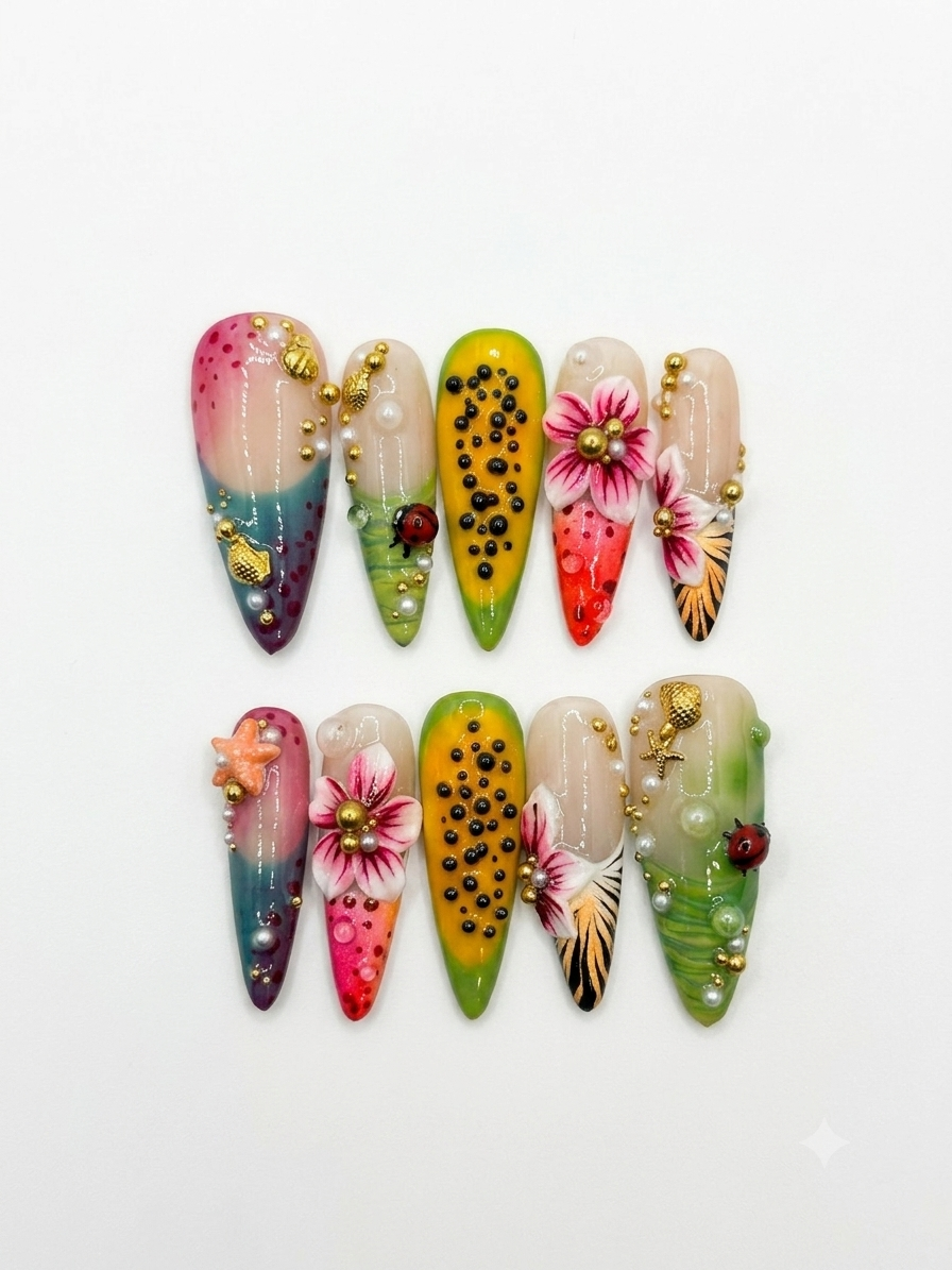 Tropical Oasis 3D Press-On Nails