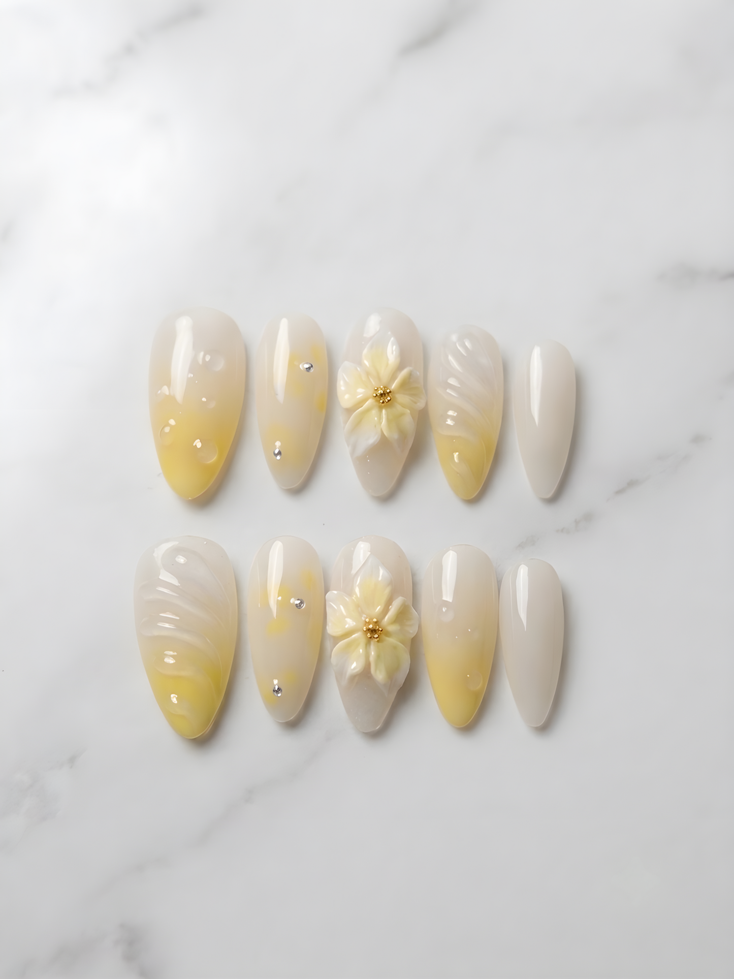 Ivory Spring Bloom Press-On Nails